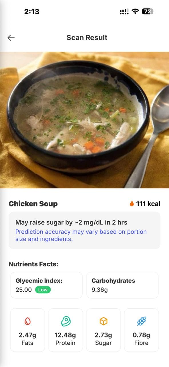 Food scan nutritional analysis
