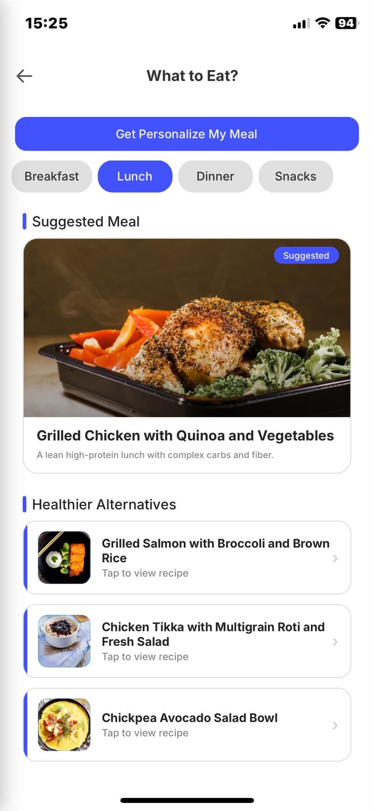 Personalised meal recommendations